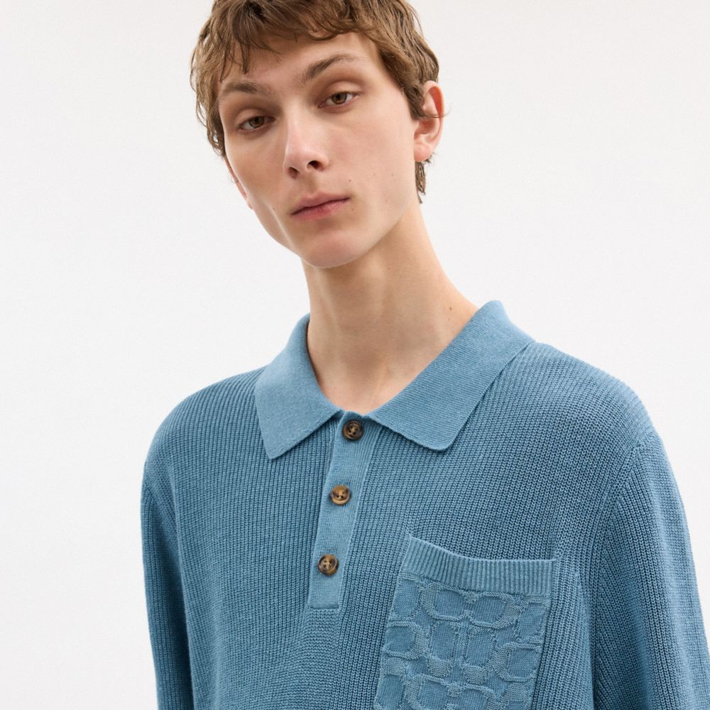 Coach Knit Polo Washed Blue