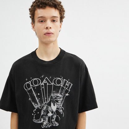 Coach T Rex Relaxed T Shirt In Organic Cotton Washed Black