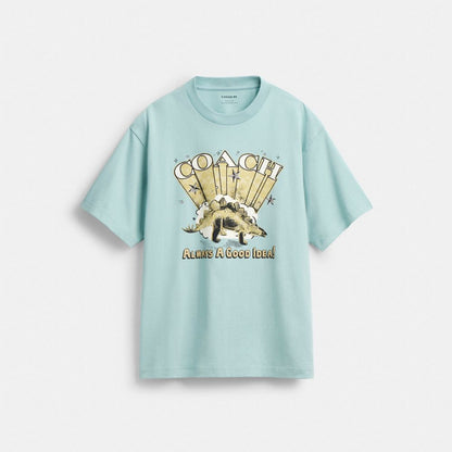 Coach Stegosaurus Relaxed T Shirt In Organic Cotton Blue Haze