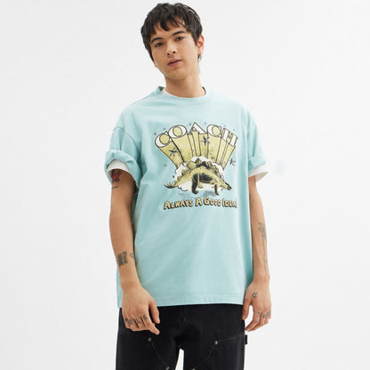 Coach Stegosaurus Relaxed T Shirt In Organic Cotton Blue Haze