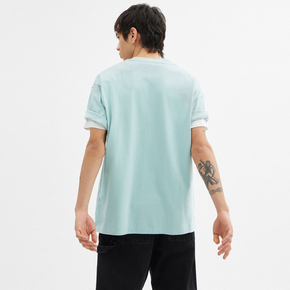 Coach Stegosaurus Relaxed T Shirt In Organic Cotton Blue Haze