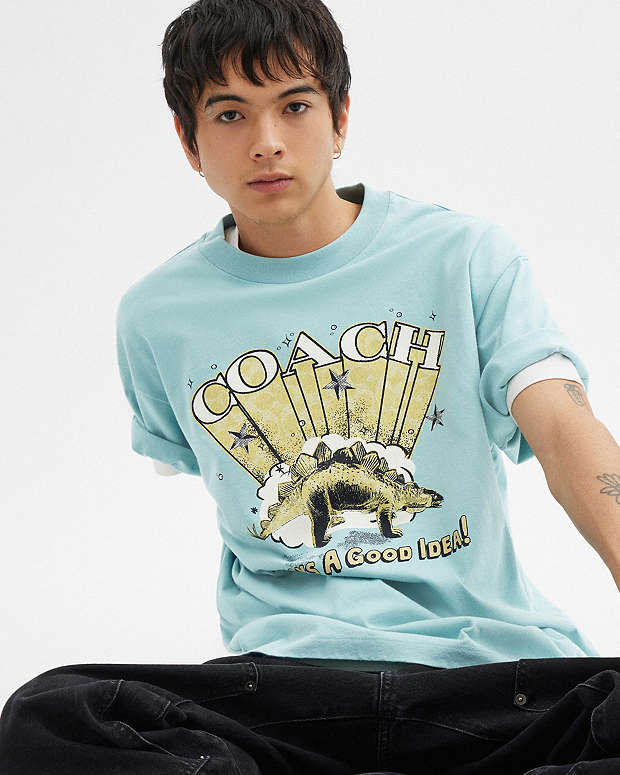 Stegosaurus Relaxed T Shirt In Organic Cotton Blue Haze Blue Haze
