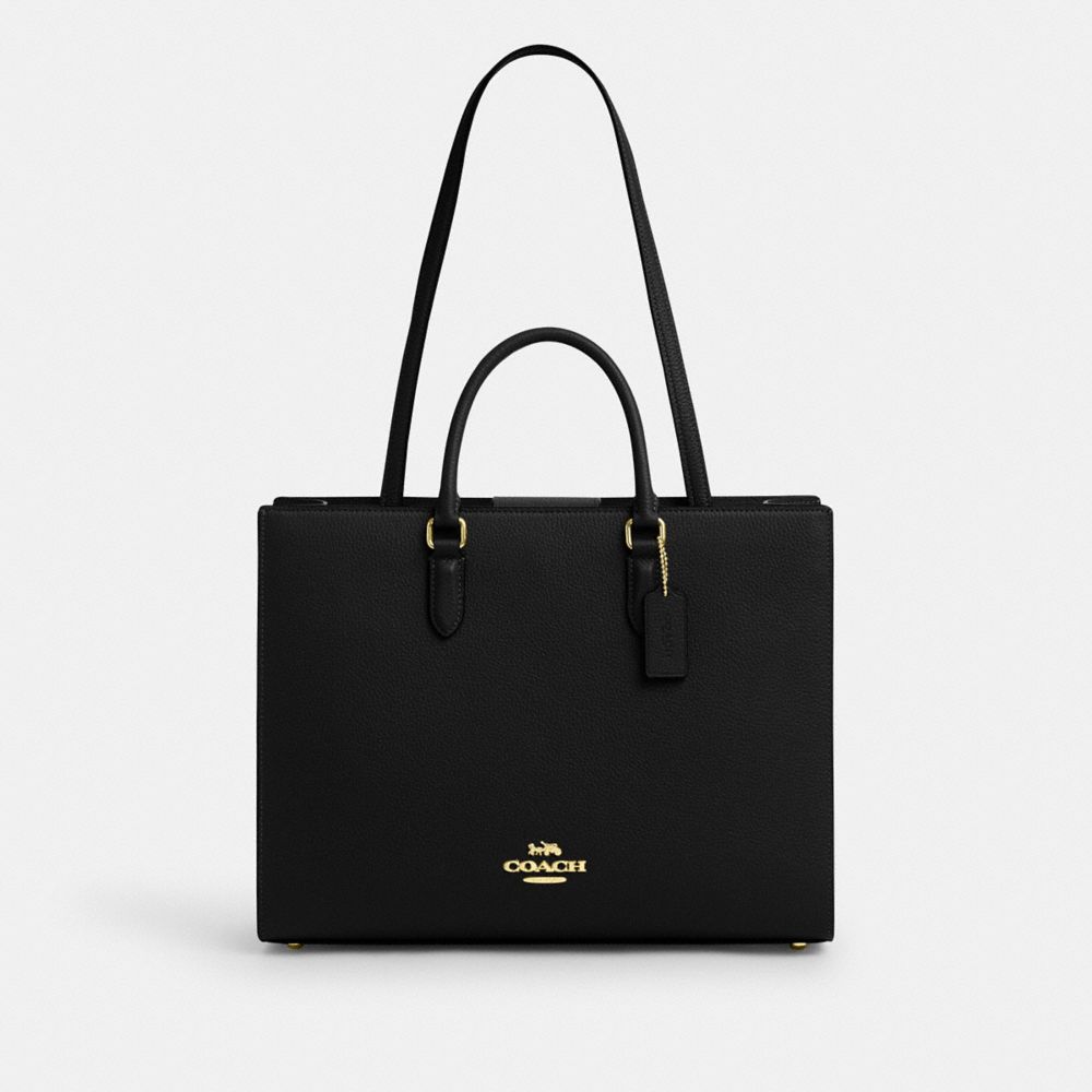Maggie Tote Bag Pebbled Leather-Gold-Black Pebbled Leather-Gold-Black