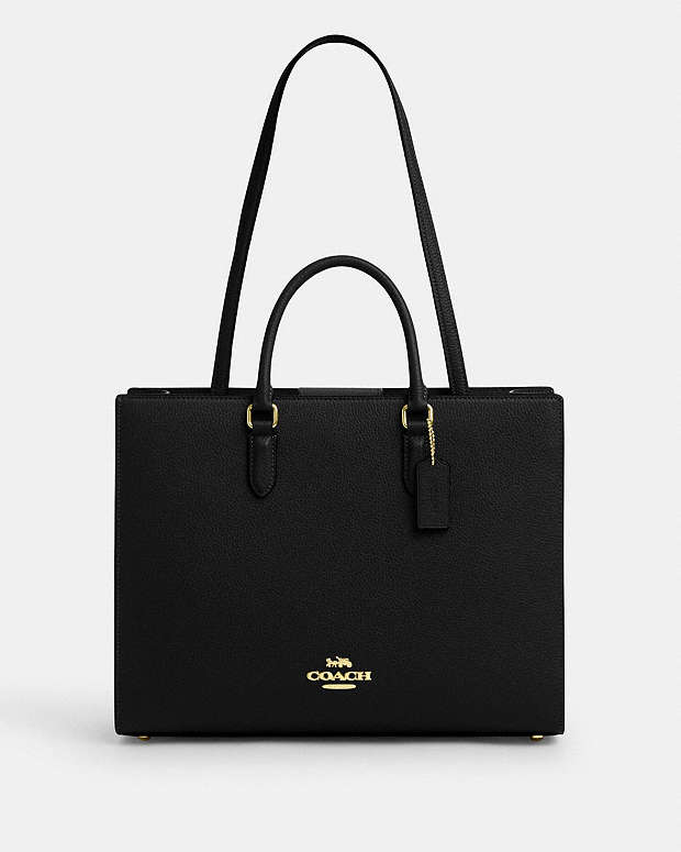 Maggie Tote Bag Pebbled Leather-Gold-Black Pebbled Leather-Gold-Black