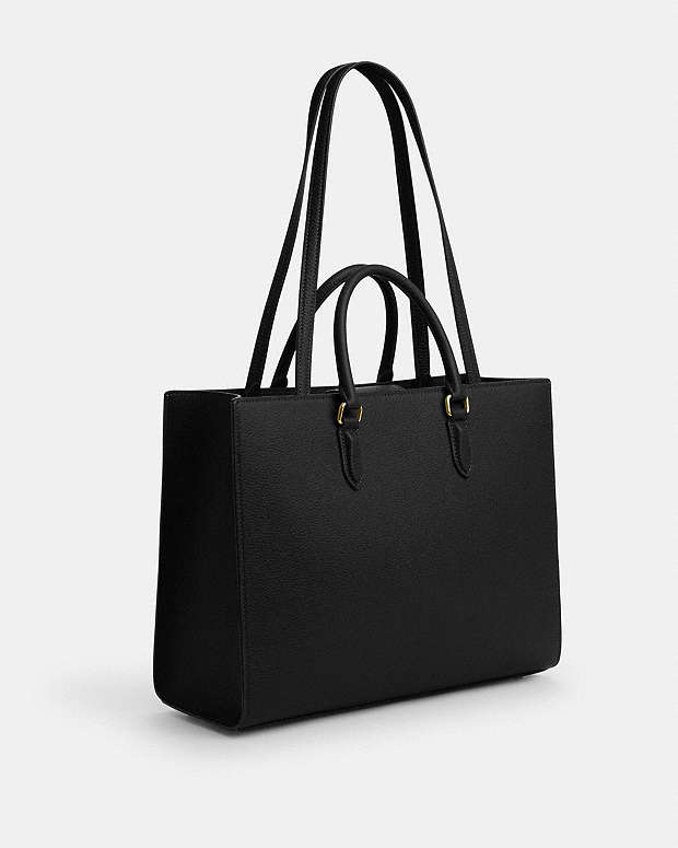 Maggie Tote Bag Pebbled Leather-Gold-Black Pebbled Leather-Gold-Black