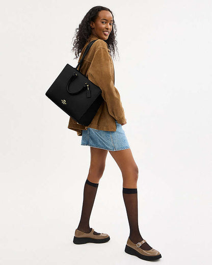 Maggie Tote Bag Pebbled Leather-Gold-Black Pebbled Leather-Gold-Black