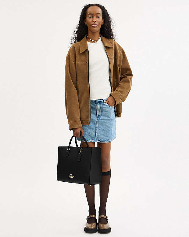 Maggie Tote Bag Pebbled Leather-Gold-Black Pebbled Leather-Gold-Black