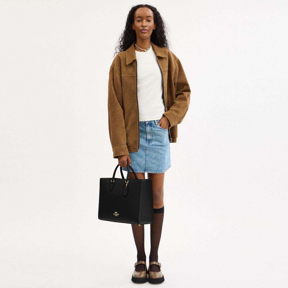 Maggie Tote Bag Pebbled Leather-Gold-Black Pebbled Leather-Gold-Black