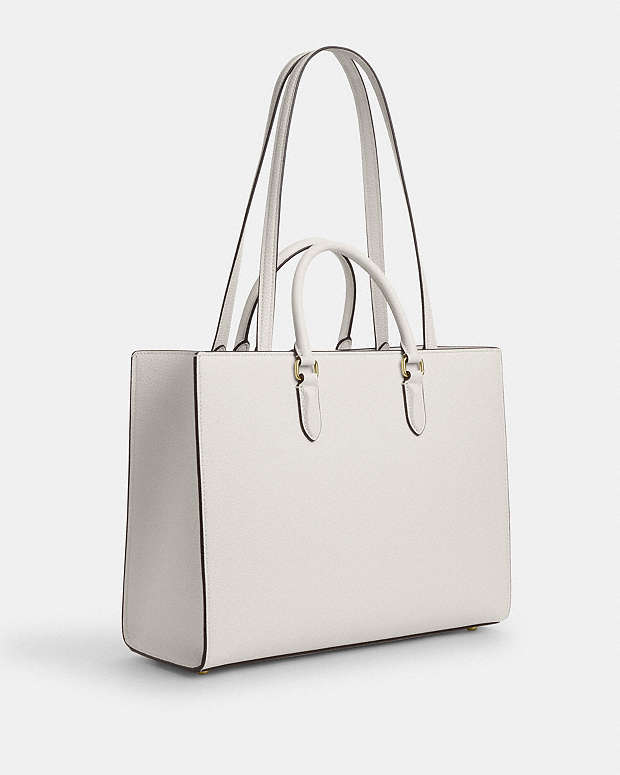 Maggie Tote Bag Pebbled Leather-Gold-Chalk Pebbled Leather-Gold-Chalk