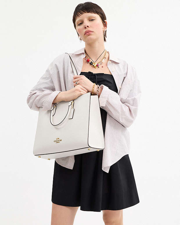 Maggie Tote Bag Pebbled Leather-Gold-Chalk Pebbled Leather-Gold-Chalk