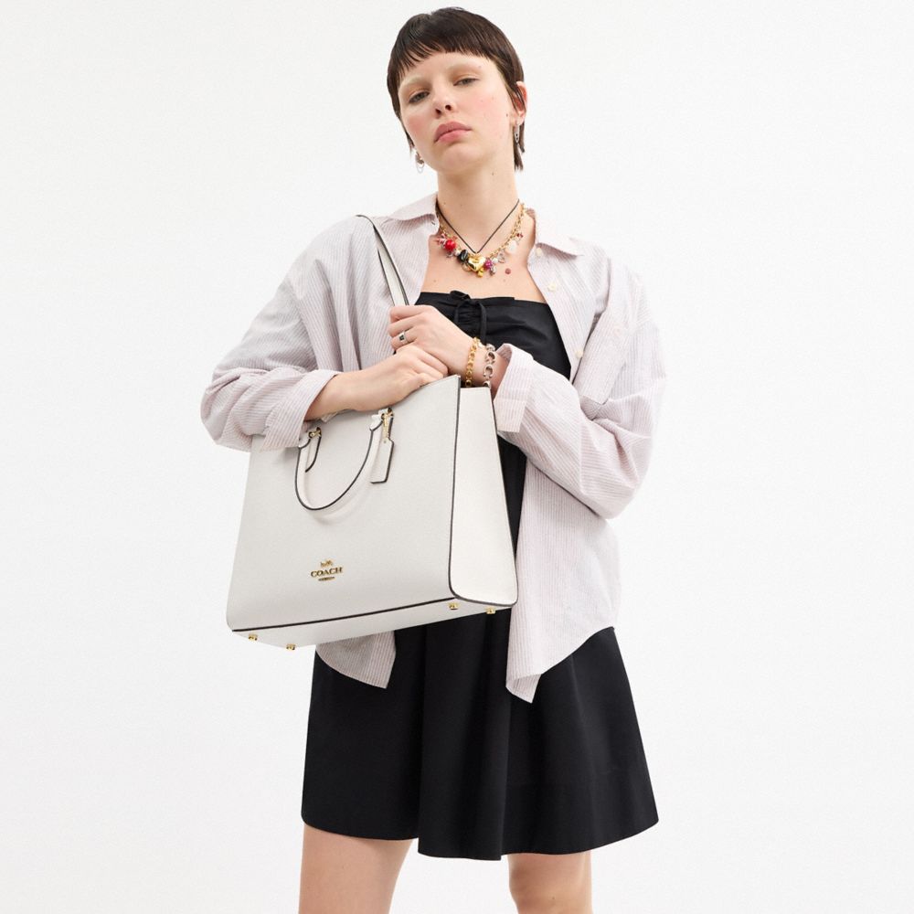 Maggie Tote Bag Pebbled Leather-Gold-Chalk Pebbled Leather-Gold-Chalk