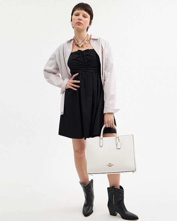 Maggie Tote Bag Pebbled Leather-Gold-Chalk Pebbled Leather-Gold-Chalk