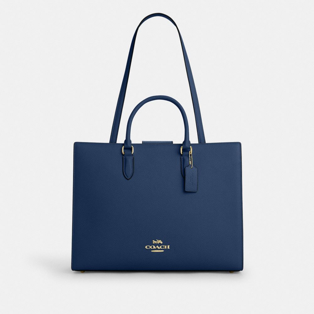 Maggie Tote Bag Pebbled Leather-Gold-Deep Blue Pebbled Leather-Gold-Deep Blue