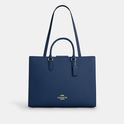 Coach Maggie Tote Bag Gold Deep Blue