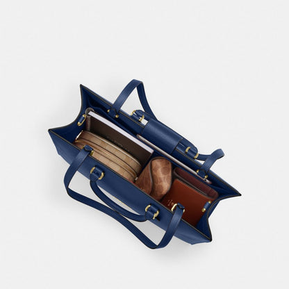 Coach Maggie Tote Bag Gold Deep Blue