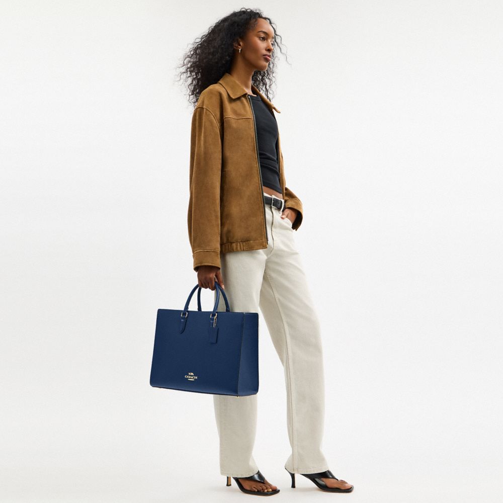 Coach Maggie Tote Bag Gold Deep Blue