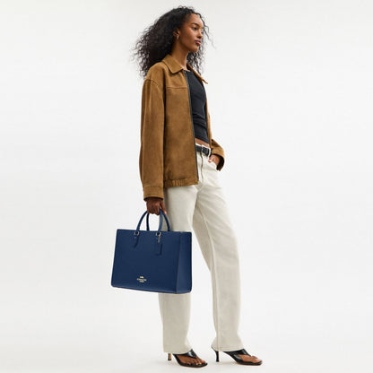 Coach Maggie Tote Bag Gold Deep Blue