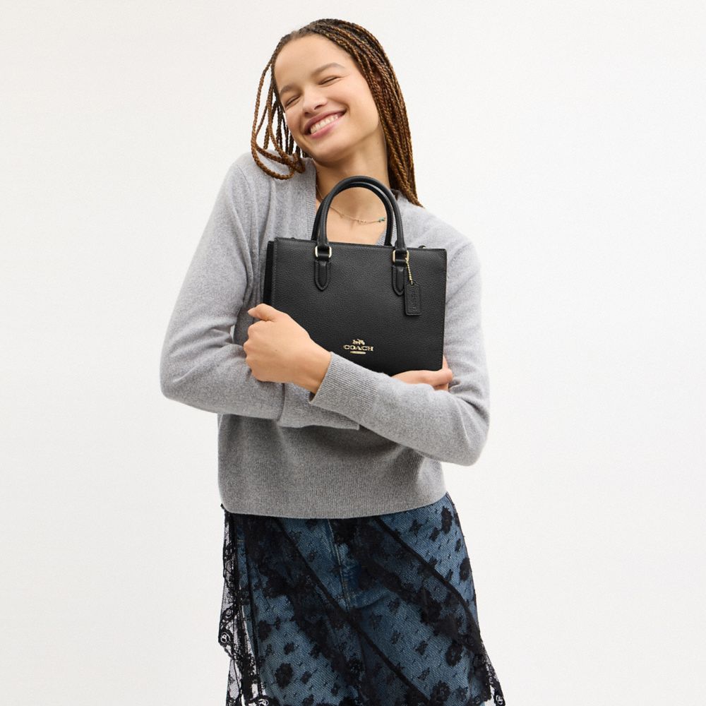 Maggie Small Tote Bag Pebbled Leather-Gold-Black Pebbled Leather-Gold-Black