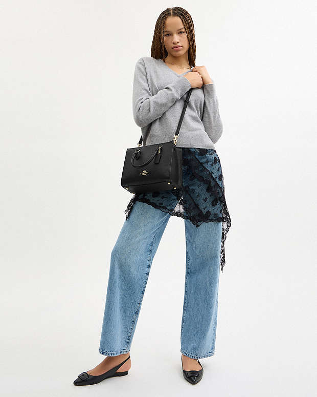 Maggie Small Tote Bag Pebbled Leather-Gold-Black Pebbled Leather-Gold-Black