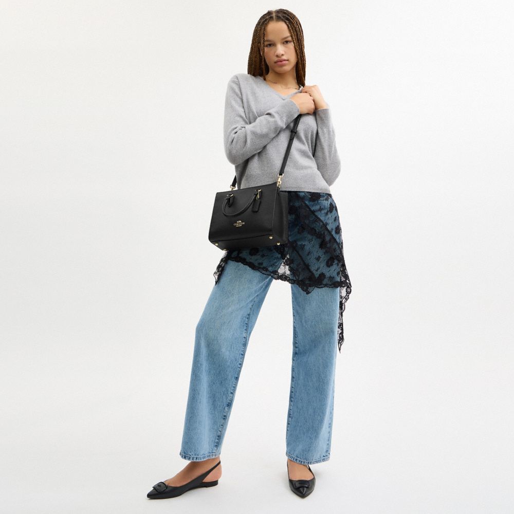 Maggie Small Tote Bag Pebbled Leather-Gold-Black Pebbled Leather-Gold-Black