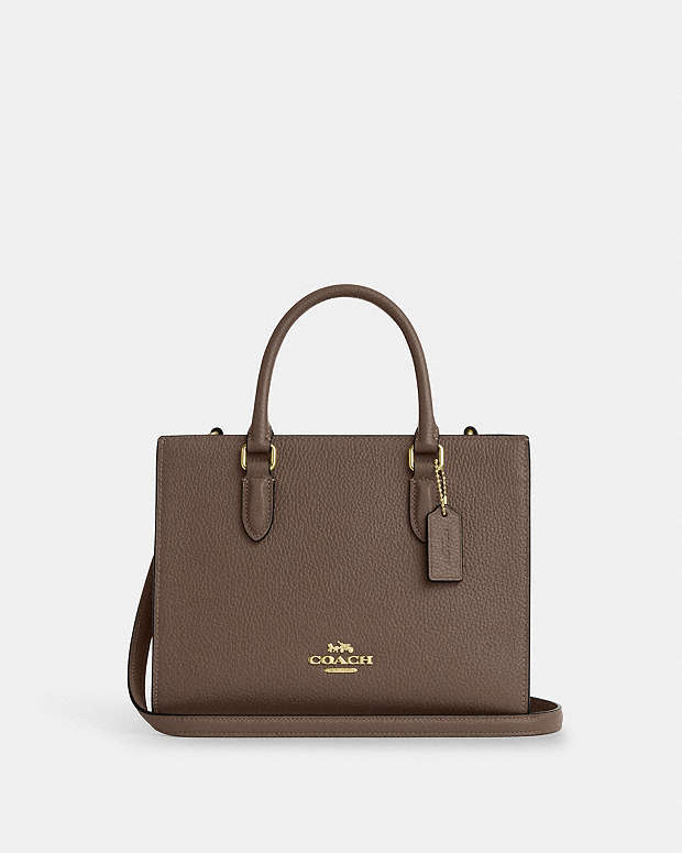 Maggie Small Tote Bag Pebbled Leather-Gold-Dark Stone Pebbled Leather-Gold-Dark Stone