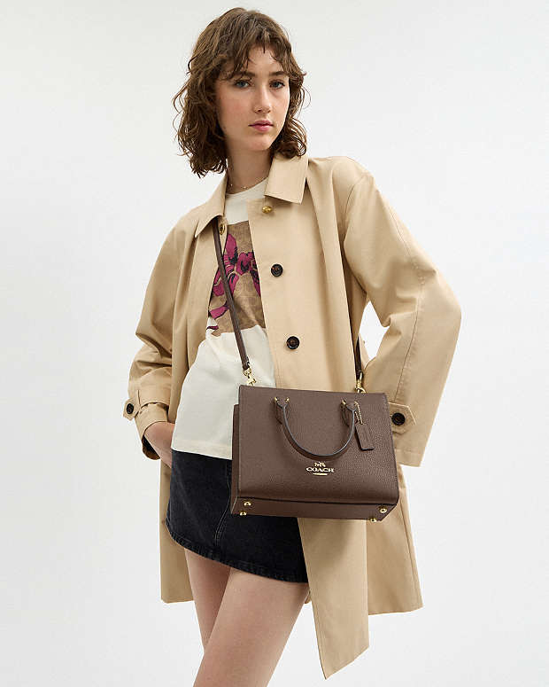 Maggie Small Tote Bag Pebbled Leather-Gold-Dark Stone Pebbled Leather-Gold-Dark Stone