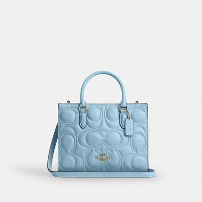 Coach Maggie Small Tote Bag In Signature Leather Gold Azure