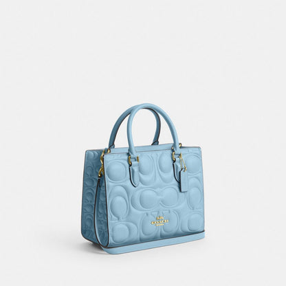 Coach Maggie Small Tote Bag In Signature Leather Gold Azure
