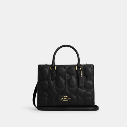 Coach Maggie Small Tote Bag In Signature Leather Gold Black