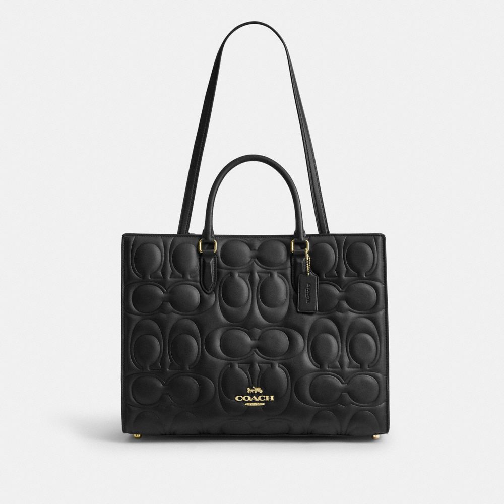 Coach Maggie Tote Bag In Signature Leather Gold Black