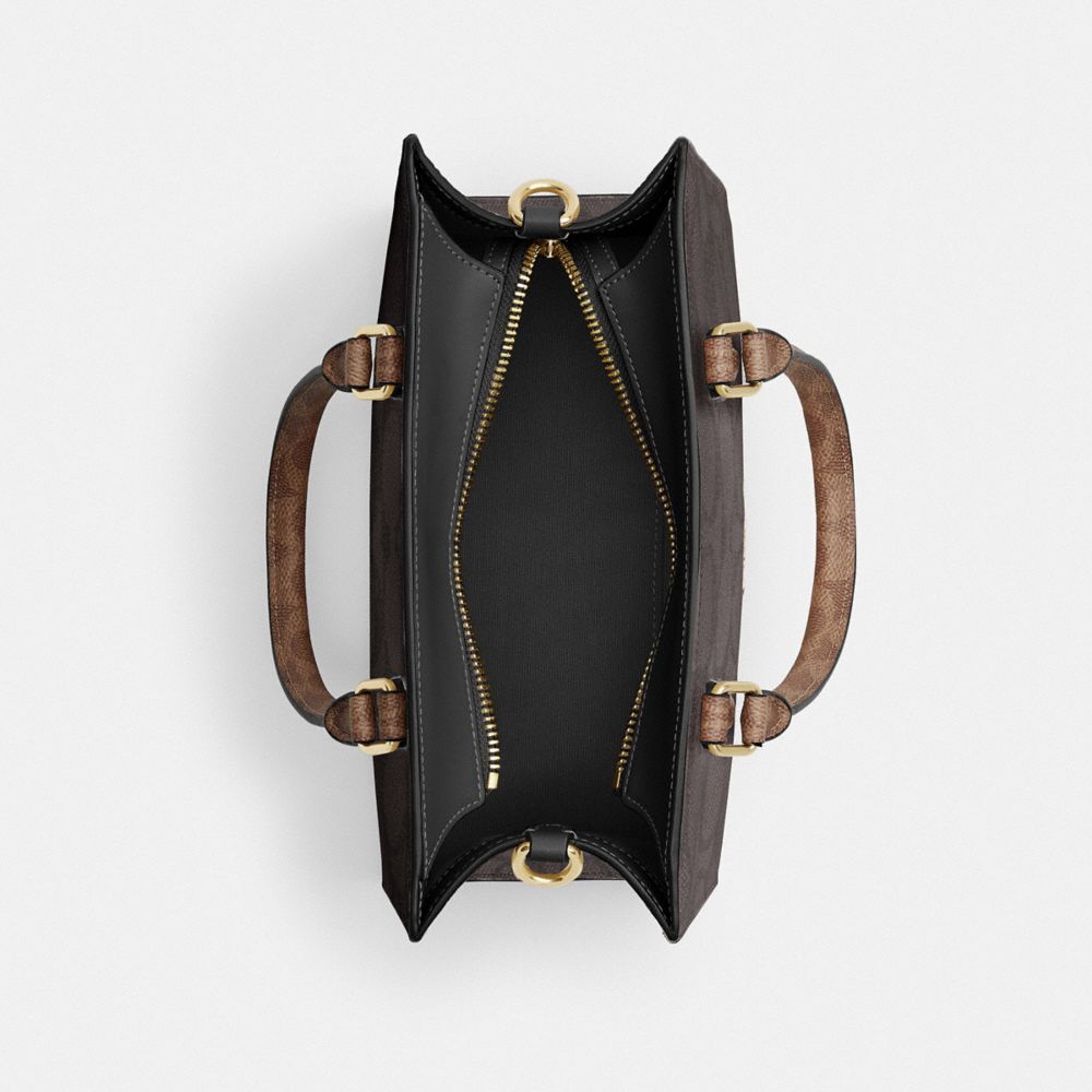 Coach Maggie Small Tote Bag In Blocked Signature Canvas Gold Walnut Tan