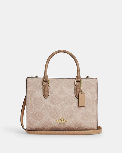 Maggie Small Tote Bag In Blocked Signature Canvas Signature Canvas-Gold-Sand-Tan Signature Canvas-Gold-Sand-Tan