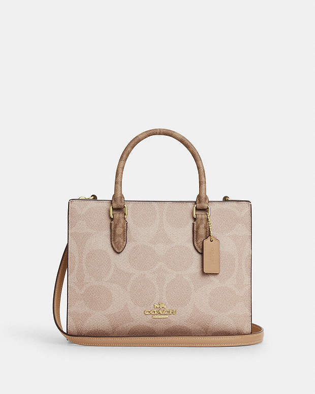 Maggie Small Tote Bag In Blocked Signature Canvas Signature Canvas-Gold-Sand-Tan Signature Canvas-Gold-Sand-Tan