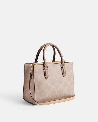 Maggie Small Tote Bag In Blocked Signature Canvas Signature Canvas-Gold-Sand-Tan Signature Canvas-Gold-Sand-Tan