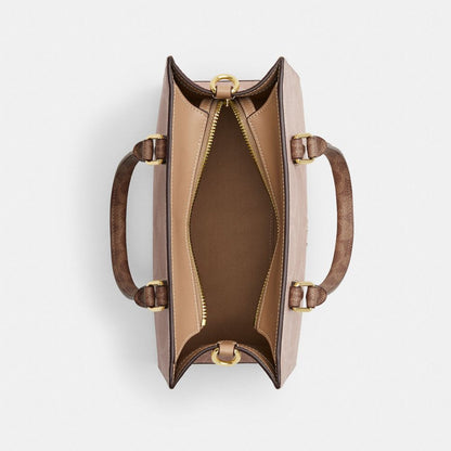 Coach Maggie Small Tote Bag In Blocked Signature Canvas Gold Sand Tan