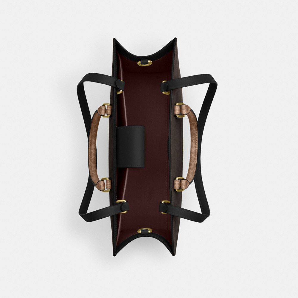 Coach Maggie Tote Bag In Blocked Signature Canvas Gold Walnut Tan