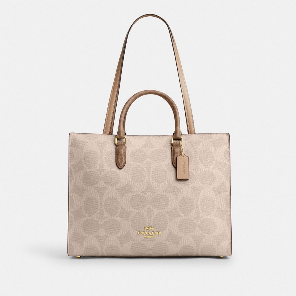 Maggie Tote Bag In Blocked Signature Canvas Signature Canvas-Gold-Sand-Tan Signature Canvas-Gold-Sand-Tan
