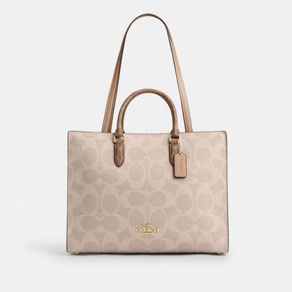 Maggie Tote Bag In Blocked Signature Canvas Signature Canvas-Gold-Sand-Tan Signature Canvas-Gold-Sand-Tan
