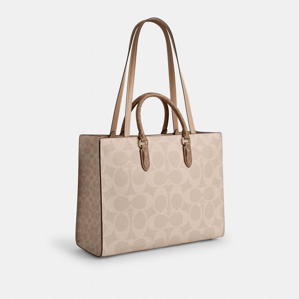 Maggie Tote Bag In Blocked Signature Canvas Signature Canvas-Gold-Sand-Tan Signature Canvas-Gold-Sand-Tan