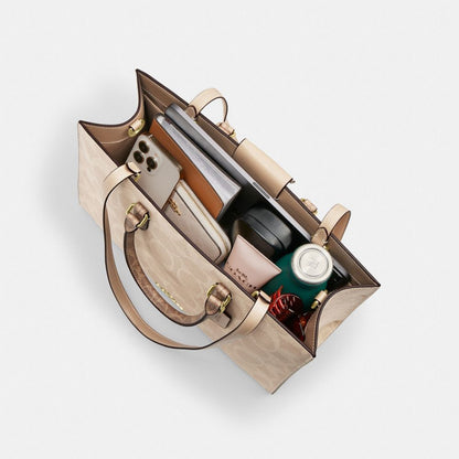 Coach Maggie Tote Bag In Blocked Signature Canvas Gold Sand Tan