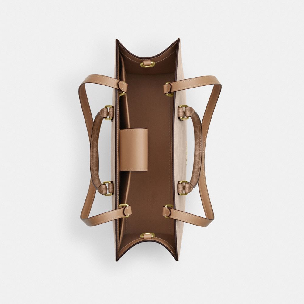 Coach Maggie Tote Bag In Blocked Signature Canvas Gold Sand Tan