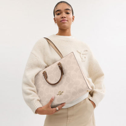 Coach Maggie Tote Bag In Blocked Signature Canvas Gold Sand Tan