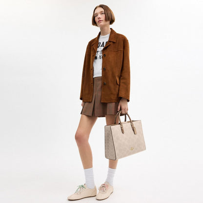 Coach Maggie Tote Bag In Blocked Signature Canvas Gold Sand Tan