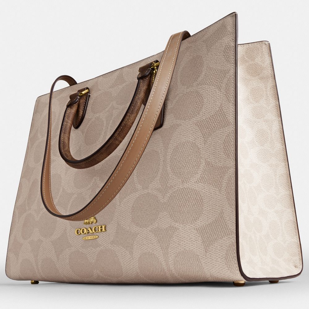 Coach Maggie Tote Bag In Blocked Signature Canvas Gold Sand Tan