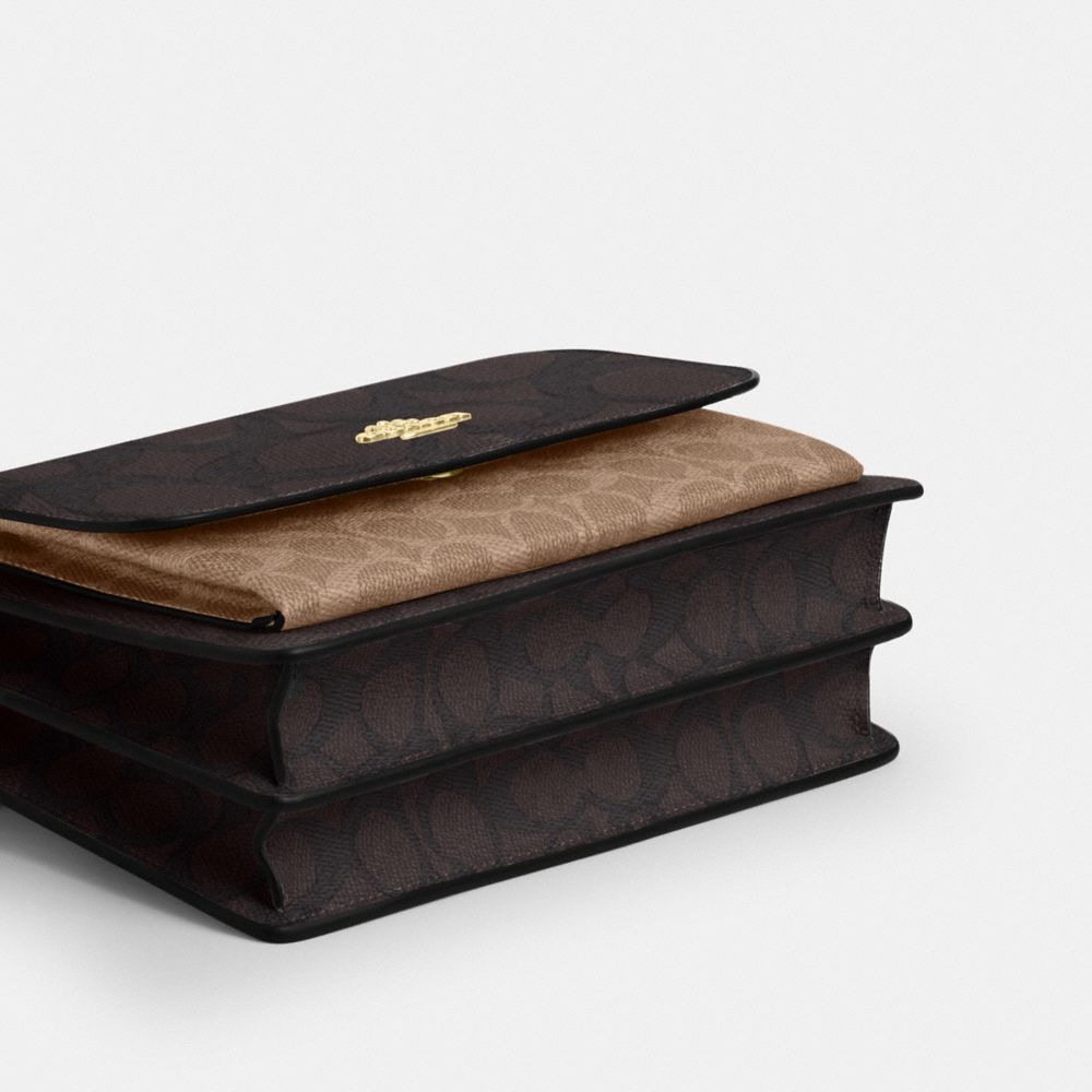 Coach Klare Crossbody Bag In Blocked Signature Canvas Gold Walnut Tan