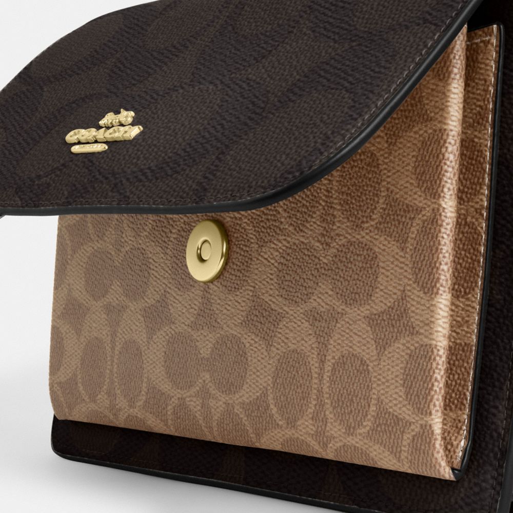 Coach Klare Crossbody Bag In Blocked Signature Canvas Gold Walnut Tan