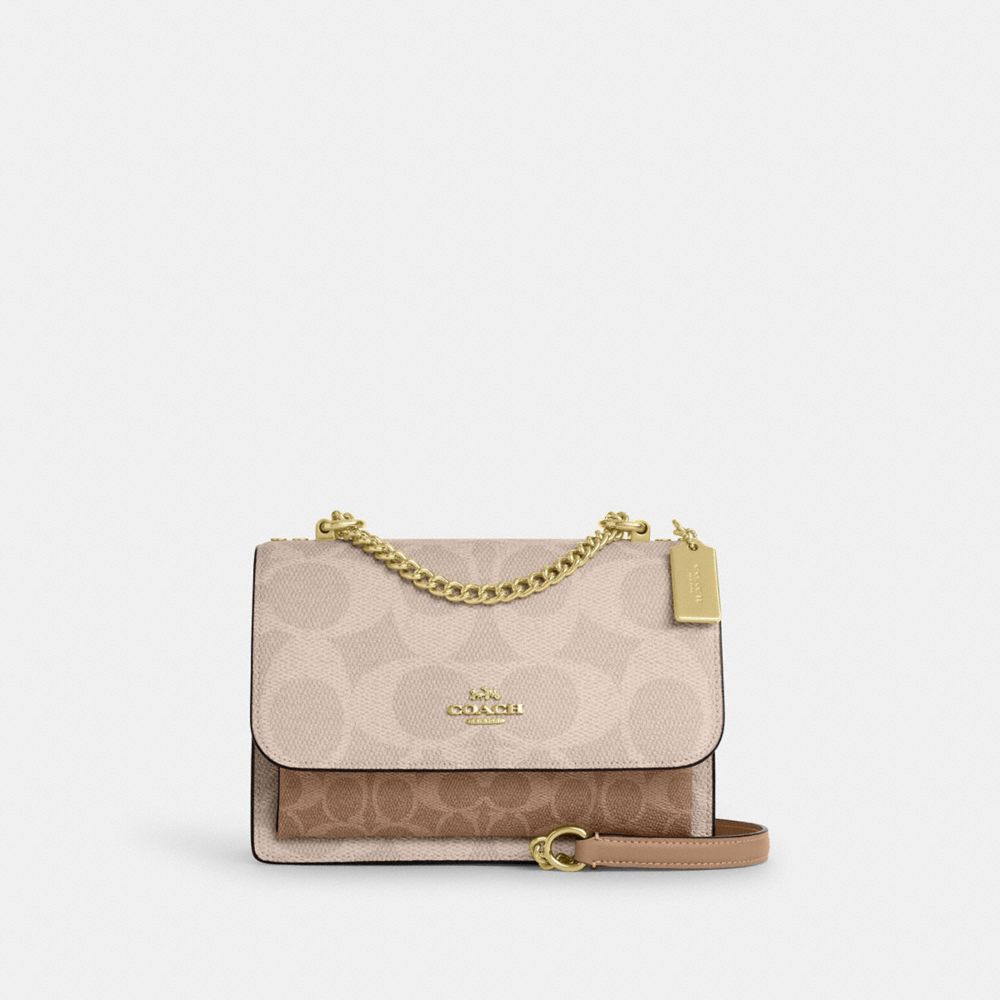 Coach Klare Crossbody Bag In Blocked Signature Canvas Gold Sand Tan