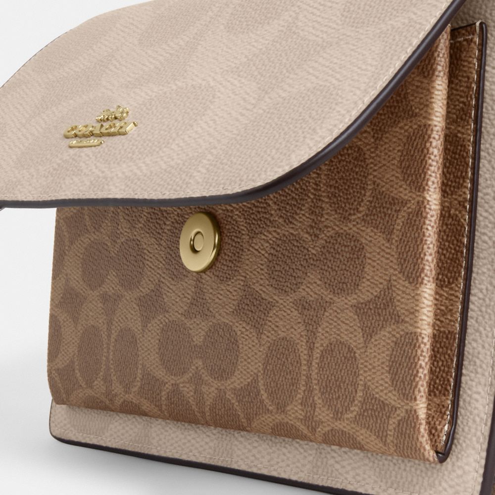 Coach Klare Crossbody Bag In Blocked Signature Canvas Gold Sand Tan