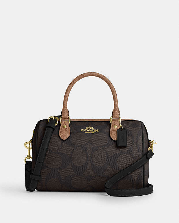 Rowan Satchel Bag In Blocked Signature Canvas Signature Canvas-Gold-Walnut-Tan Signature Canvas-Gold-Walnut-Tan