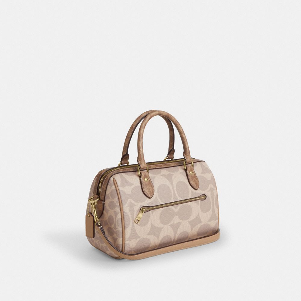 Coach Rowan Satchel Bag In Blocked Signature Canvas Gold Sand Tan